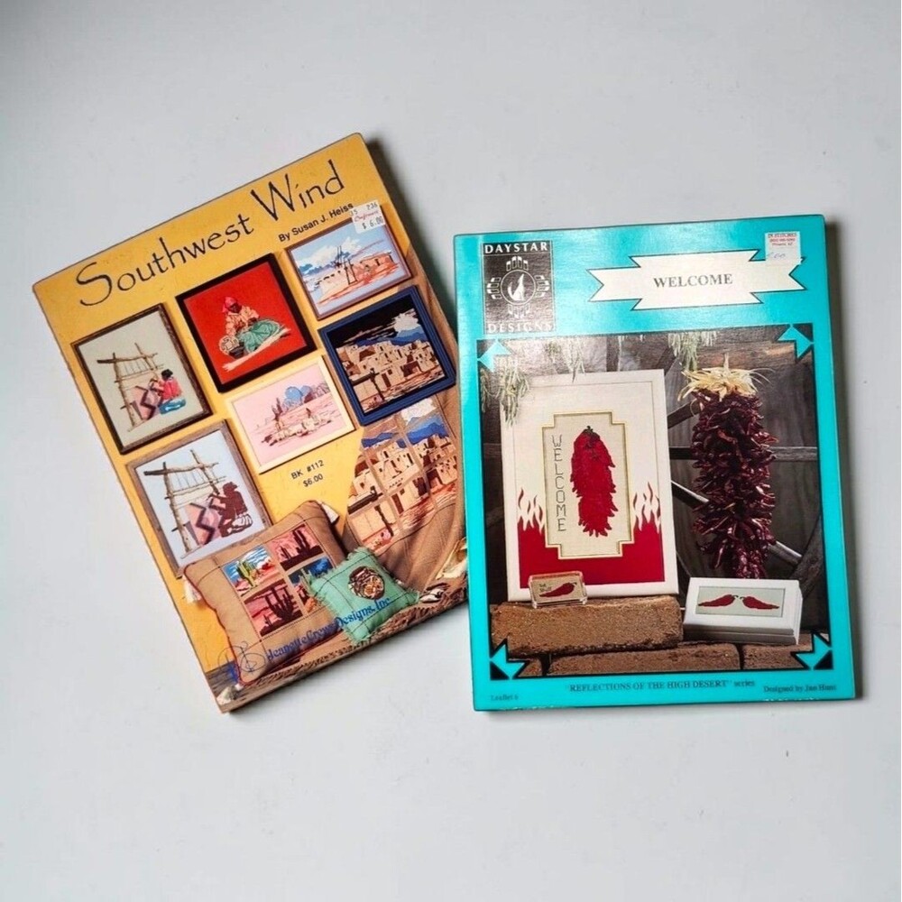 Southwest Cross Stitch Pattern Books Lot 2 Vintage OOP Southwest Wind Daystar